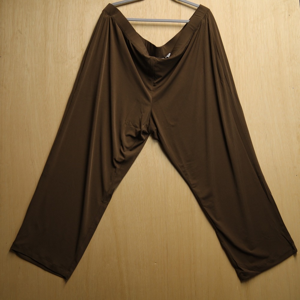 Susan Graver Essentials Liquid Knit Wide Leg Pants Brown Petite 3XP